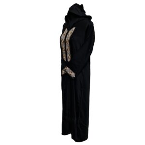 Moroccan Women's Black Cotton Malifa Wool Blend Long Sleeve Hooded Djellaba Jalabiya (16)