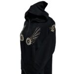 Moroccan Women's Black Cotton Malifa Wool Blend Long Sleeve Hooded Djellaba Jalabiya (21)