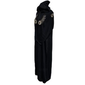 Moroccan Women's Black Cotton Malifa Wool Blend Long Sleeve Hooded Djellaba Jalabiya (24)