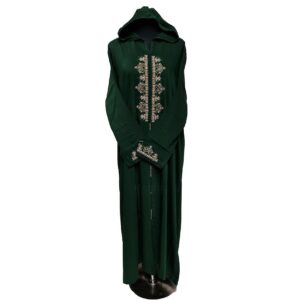 Moroccan Women's Green Cotton Malifa Wool Blend Long Sleeve Hooded Djellaba Jalabiya (3)