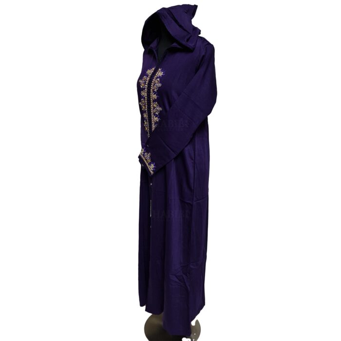 Moroccan Women’s Purple Cotton Malifa Wool Blend Long Sleeve Hooded Djellaba Jalabiyajpg (3)