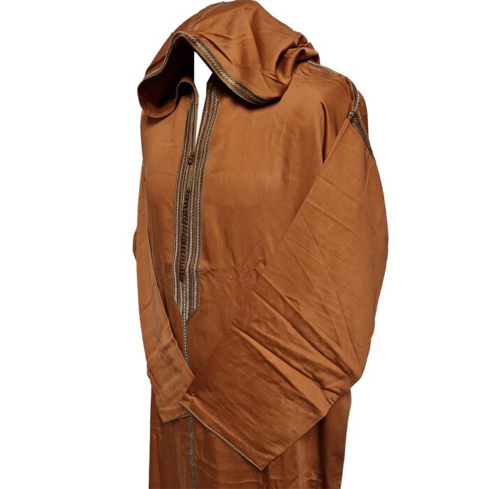 Moroccanrusty Brown Cotton Malifa Wool Blend Long Sleeve Hooded Jubba Thobe Djellaba (1)