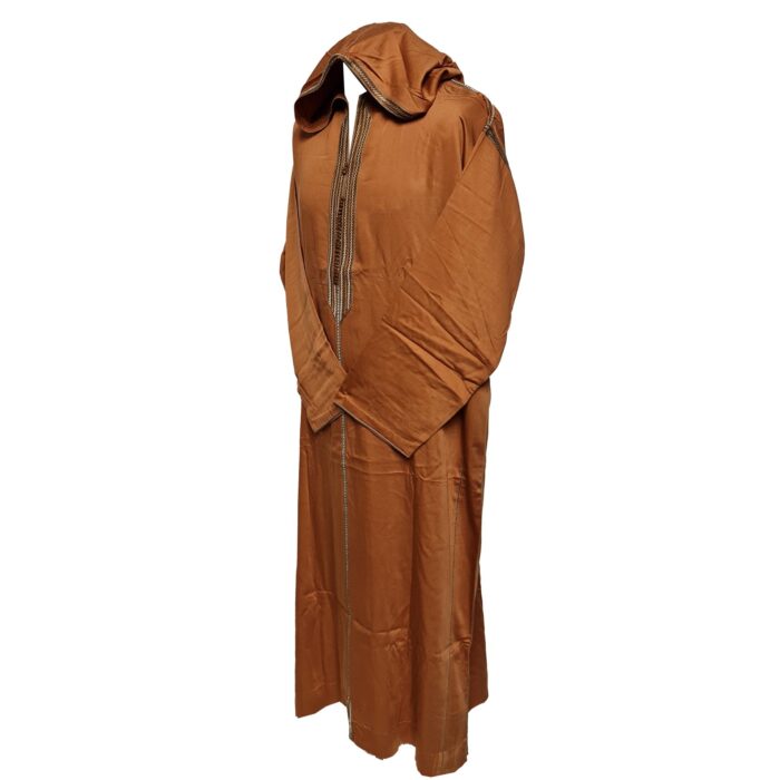 Moroccanrusty Brown Cotton Malifa Wool Blend Long Sleeve Hooded Jubba Thobe Djellaba (3)