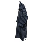 Nisfsaq 001 Moroccan Blue Striped Wool Blend 3 Quarter Free Size Hooded Thobe Djellaba 222916