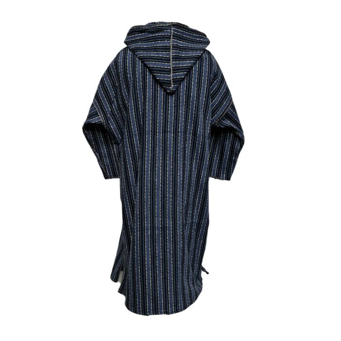 Nisfsaq 001 Moroccan Blue Striped Wool Blend 3 Quarter Free Size Hooded Thobe Djellaba 223022