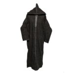 Nisfsaq 002 Moroccan Brown Striped Wool Blend 3 Quarter Free Size Hooded Thobe Djellaba 222554