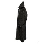 Nisfsaq 002 Moroccan Brown Striped Wool Blend 3 Quarter Free Size Hooded Thobe Djellaba 222610