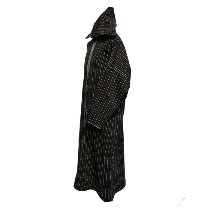 Nisfsaq 002 Moroccan Brown Striped Wool Blend 3 Quarter Free Size Hooded Thobe Djellaba 222610