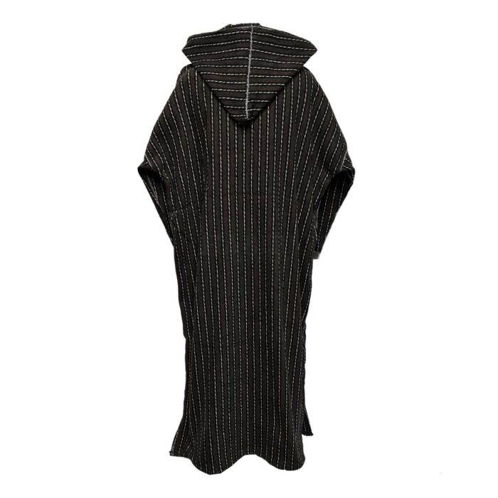 Nisfsaq 002 Moroccan Brown Striped Wool Blend 3 Quarter Free Size Hooded Thobe Djellaba 222657