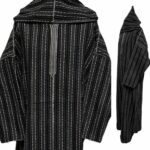 Nisfsaq 003 Moroccan Black Grey Striped Wool Blend Hooded Thobe Djellaba 222100