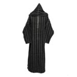 Nisfsaq 003 Moroccan Black Grey Striped Wool Blend Hooded Thobe Djellaba 222101