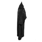 Nisfsaq 003 Moroccan Black Grey Striped Wool Blend Hooded Thobe Djellaba 222122