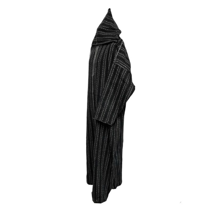 Nisfsaq 003 Moroccan Black Grey Striped Wool Blend Hooded Thobe Djellaba 222122