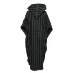 Nisfsaq 003 Moroccan Black Grey Striped Wool Blend Hooded Thobe Djellaba 222205