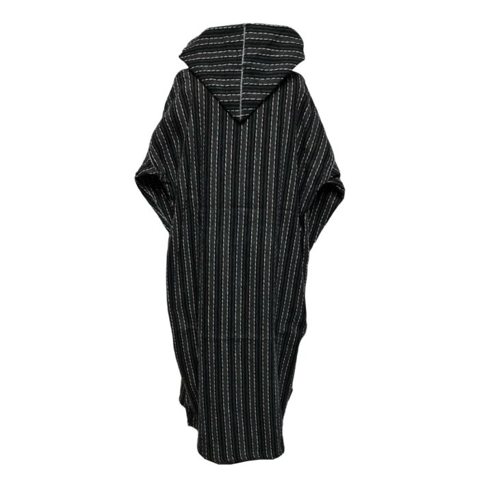 Nisfsaq 003 Moroccan Black Grey Striped Wool Blend Hooded Thobe Djellaba 222205