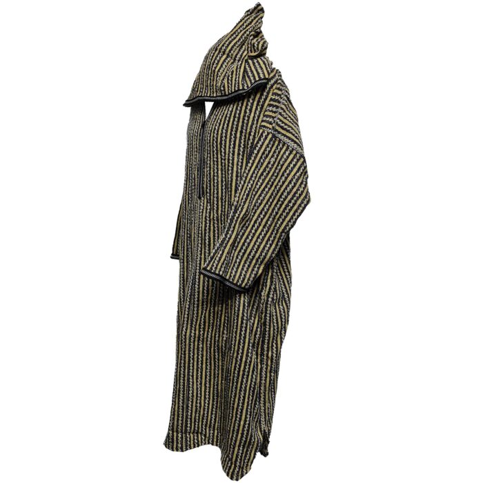 Nisfsaq 0032 Moroccan Striped Wool Blend 3 Quarter Free Size Hooded Thobe Djellaba (5)