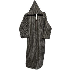 Nisfsaq 0034 Moroccan Beige Grey Multi Stripes Super Warm Wool Blend Hooded Thobe Djellaba (5)