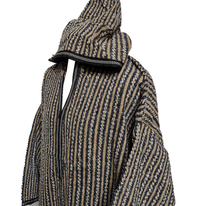 Nisfsaq 0036 Moroccan Beige Grey Multi Stripes Super Warm Wool Blend Hooded Thobe Djellaba (5)