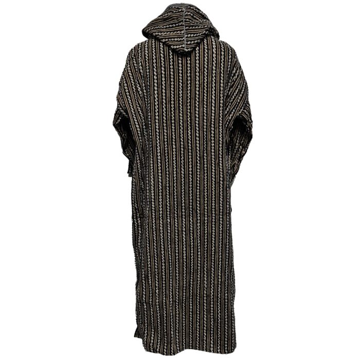 Nisfsaq 0037 Moroccan Beige Black Multi Stripes Super Warm Wool Blend Hooded Thobe Djellaba (1)