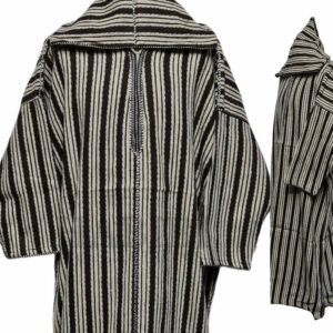 Nisfsaq 004 Moroccan Brown Off White Striped Wool Blend Hooded Thobe Djellaba 221641