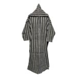 Nisfsaq 005 Moroccan Dark Grey Off White Striped Wool Blend Hooded Thobe Djellaba 221642