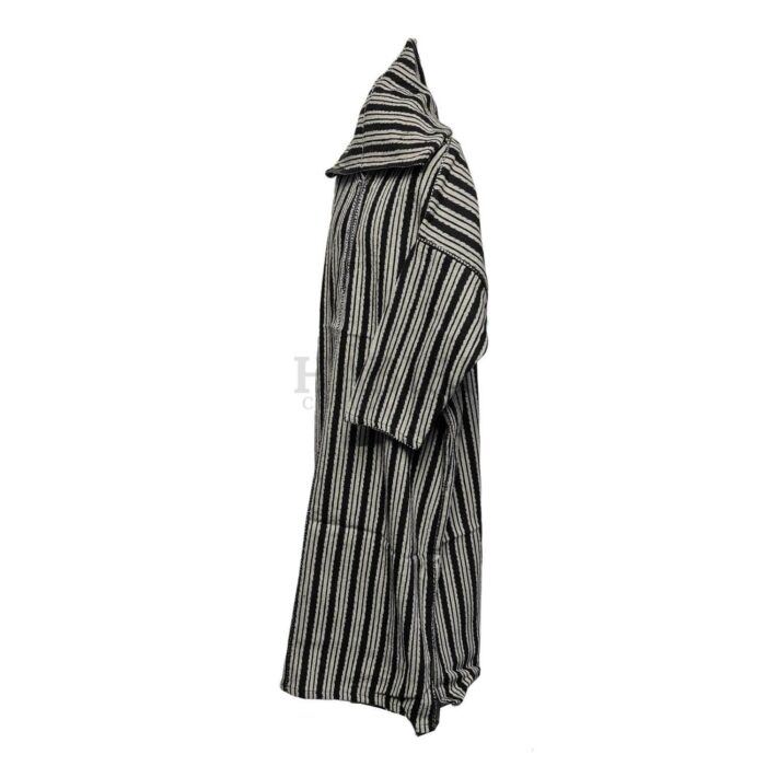 Nisfsaq 005 Moroccan Dark Grey Off White Striped Wool Blend Hooded Thobe Djellaba 221657