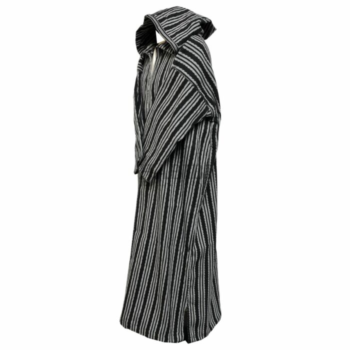 Nisfsaq 012 Moroccan Grey Black Striped Wool Blend Hooded Thobe Djellaba (2)