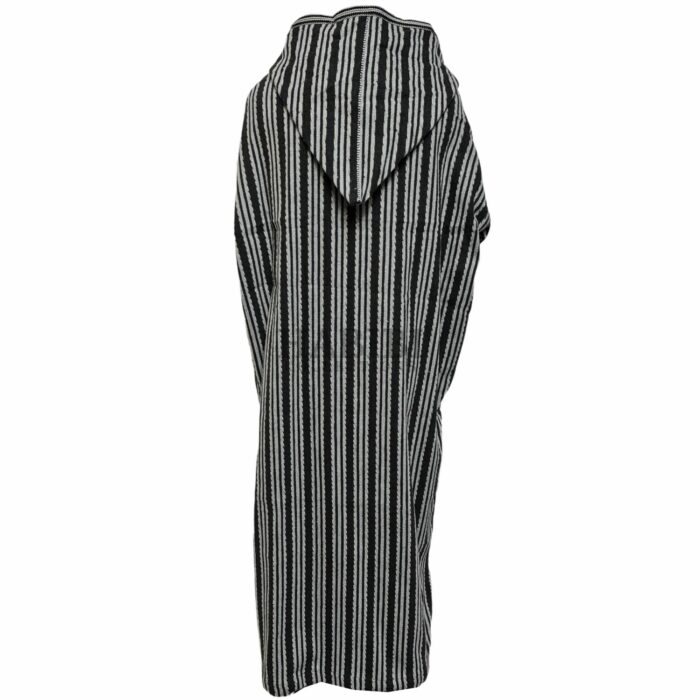 Nisfsaq 012 Moroccan Grey Black Striped Wool Blend Hooded Thobe Djellaba (3)