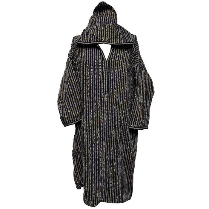 Nisfsaq 033 Moroccan Beige Grey Multi Stripes Super Warm Wool Blend Hooded Thobe Djellaba (8)