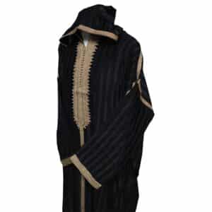 Nisfsaqctn 001 Moroccan 3 Quarter Length Black Striped Cotton Blend Hooded Thobe Djellaba (4)