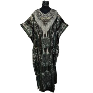 Nl405 Women's Kaftan Loose Fit Tunic Dress Sequin Floral Maxi Dress(1)