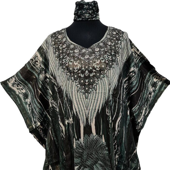 Nl405 Women's Kaftan Loose Fit Tunic Dress Sequin Floral Maxi Dress(2)