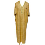 OT-CHQSLV-YEL-Men’s Moroccan Short Sleeves Yellow Checkered Thobe Jubba Kandora