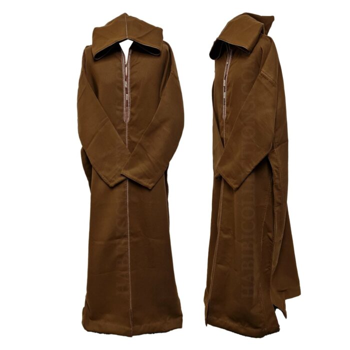 Oversizedwl Brwn 004a Oversized Brown Winter Wool Blend Hooded Long Sleeves Thobe Djelleba