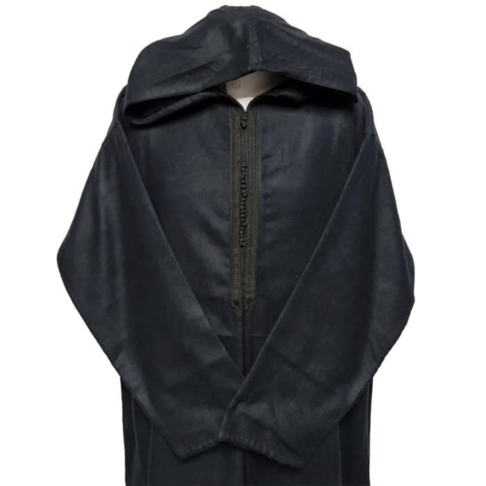 Ovrszenrmlwl 0049 Plus Size Moroccan Winter Cashmere Wool Blend Black Hooded Thobe Djellaba (3)