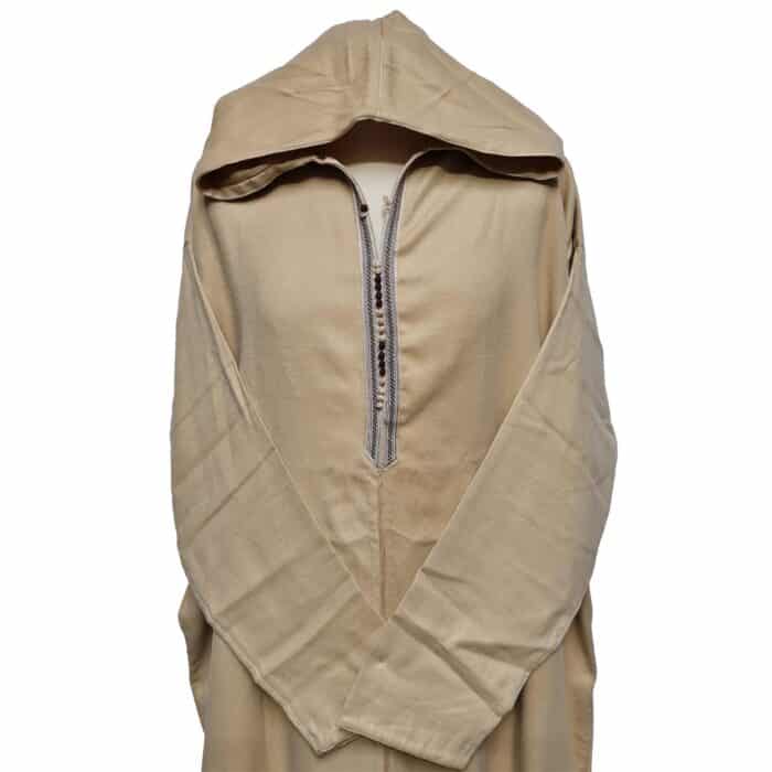Ovrszenrmlwl 0051 Plus Size Moroccan Winter Wool Blend Cream Long Sleeve Hooded Thobe Djellaba (7)