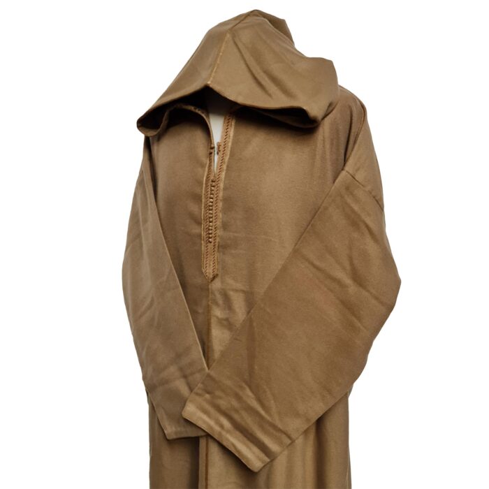 Ovrszenrmlwl 0066 Plus Size Moroccan Winter Wool Blend Dark Beige Brown Long Sleeve Hooded Thobe Djellaba (1)