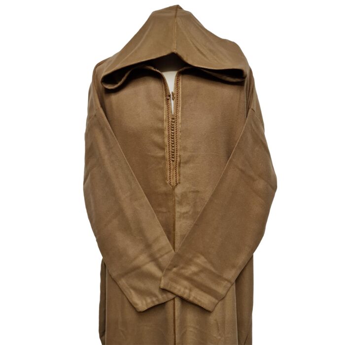 Ovrszenrmlwl 0066 Plus Size Moroccan Winter Wool Blend Dark Beige Brown Long Sleeve Hooded Thobe Djellaba (4)