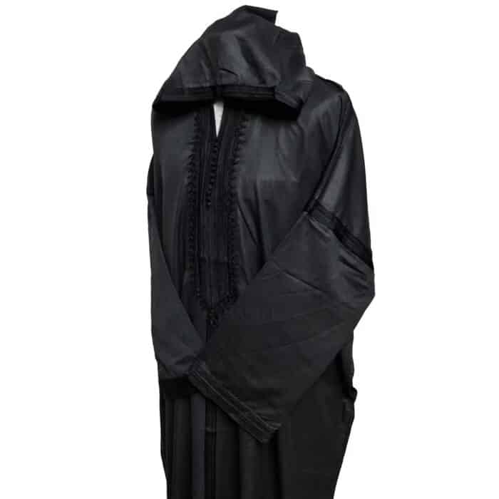 Plsakalm Blk001 Plus Size Unisex Moroccan Cotton Black Hooded Thobe Djellaba Jubba (4)