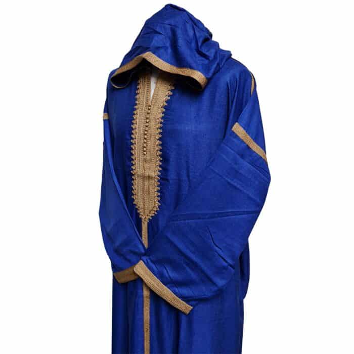 Plsakalm Blu 003 Plus Size Unisex Moroccan Cotton Blue Hooded Thobe Djellaba Jubba (5)