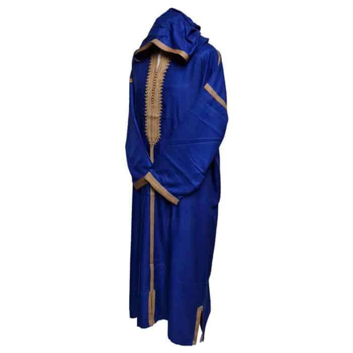 Plsakalm Blu 003 Plus Size Unisex Moroccan Cotton Blue Hooded Thobe Djellaba Jubba (6)