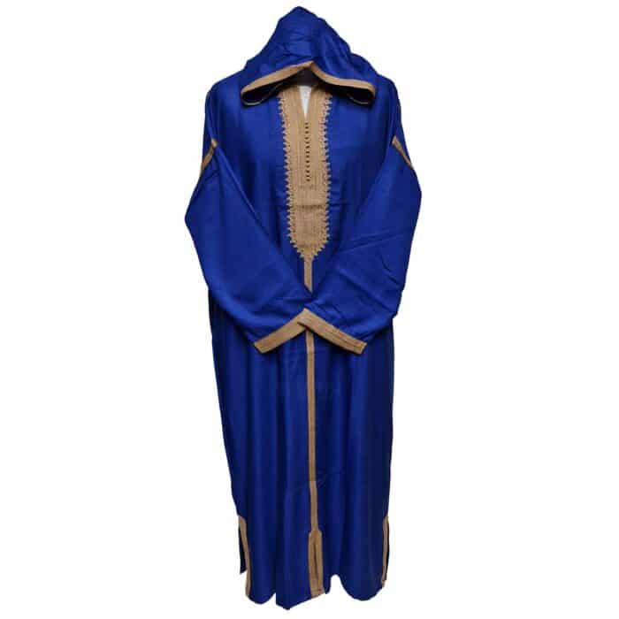 Plsakalm Blu 003 Plus Size Unisex Moroccan Cotton Blue Hooded Thobe Djellaba Jubba (8)