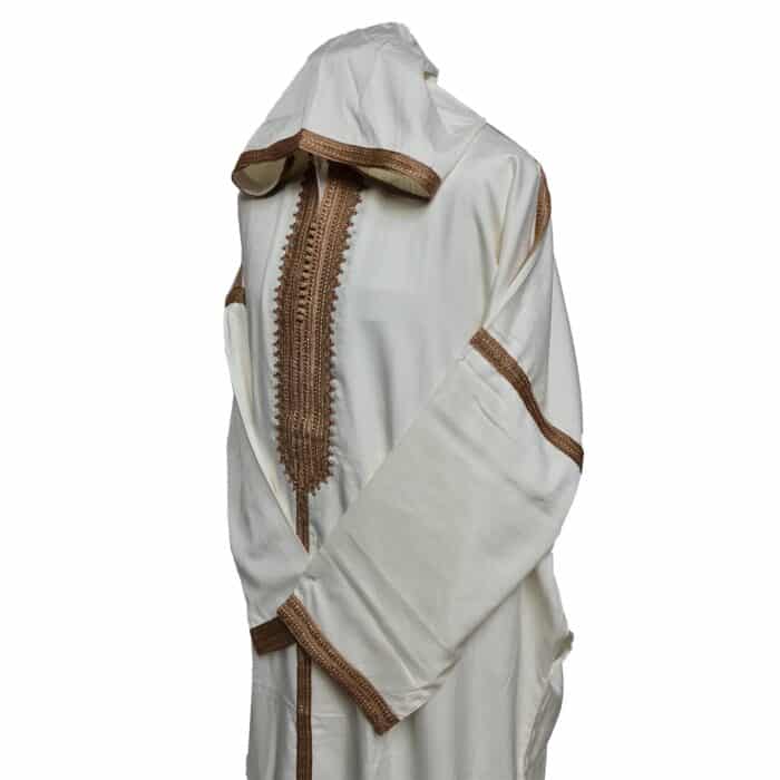 Plsakalm Crm 2144 Plus Size Unisex Moroccan Cotton Cream Hooded Thobe Djellaba Jubba (4)