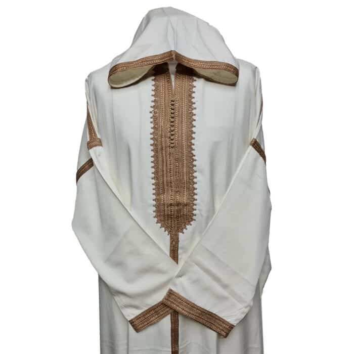 Plsakalm Crm 2144 Plus Size Unisex Moroccan Cotton Cream Hooded Thobe Djellaba Jubba (7)