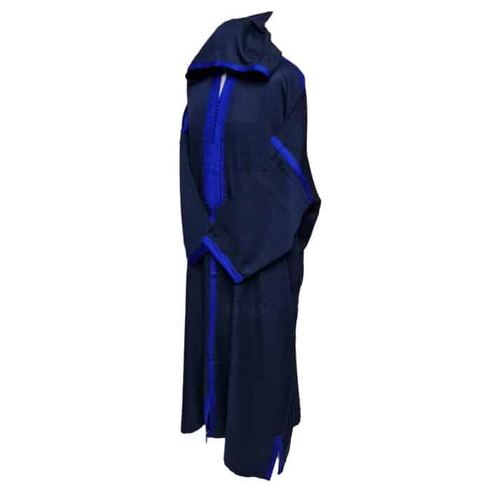 Plsakalm Nvy 002 Plus Size Unisex Moroccan Cotton Navy Blue Hooded Thobe Djellaba Jubba (5)