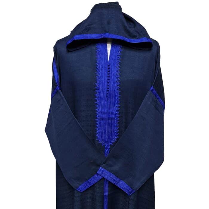 Plsakalm Nvy 002 Plus Size Unisex Moroccan Cotton Navy Blue Hooded Thobe Djellaba Jubba (8)
