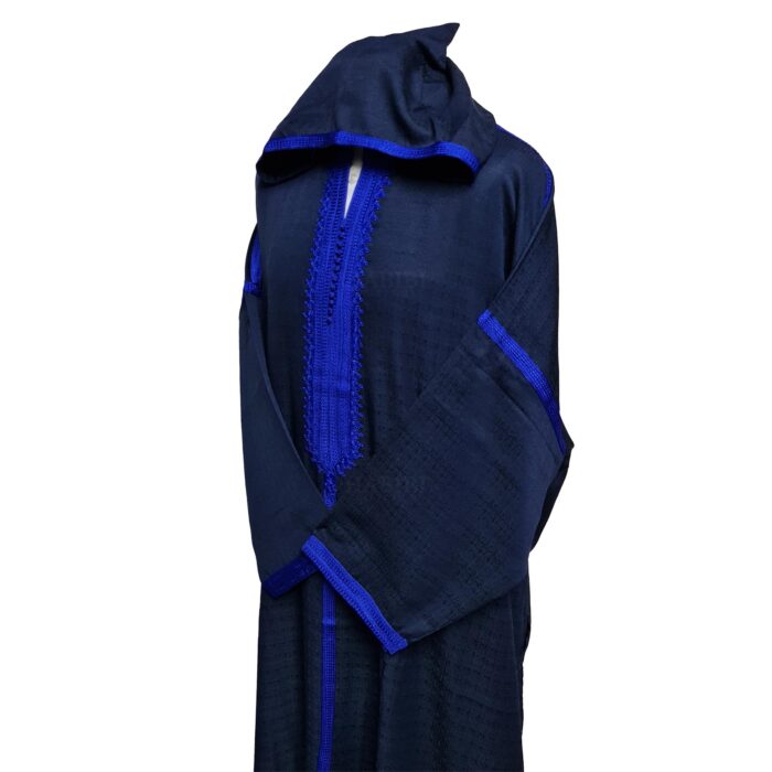 Plsakalm Nvy 002 Plus Size Unisex Moroccan Cotton Navy Blue Hooded Thobe Djellaba Jubba (9)