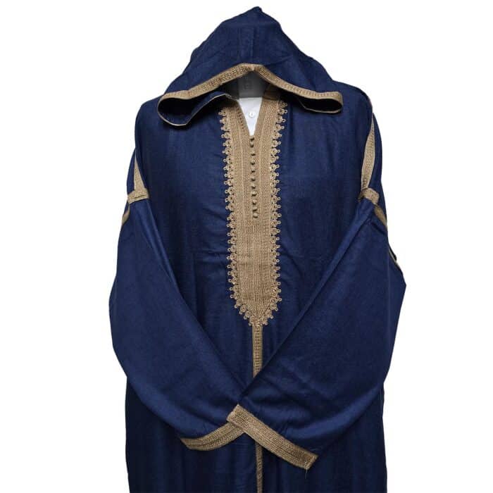 Plsakalm Nvy 025 Plus Size Unisex Moroccan Cotton Blend Navy Blue Hooded Thobe Djellaba Jubba (4)