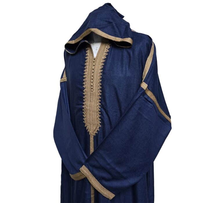 Plsakalm Nvy 025 Plus Size Unisex Moroccan Cotton Blend Navy Blue Hooded Thobe Djellaba Jubba (5)