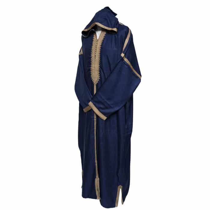 Plsakalm Nvy 025 Plus Size Unisex Moroccan Cotton Blend Navy Blue Hooded Thobe Djellaba Jubba (6)